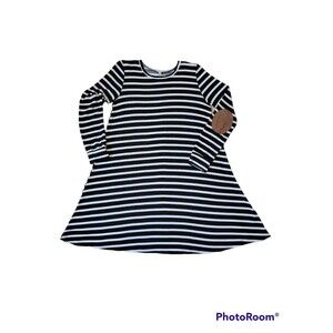 Pomelo Soft Comfy Long Sleeve Black And white Stripe Pullover Tunic Dress Size L